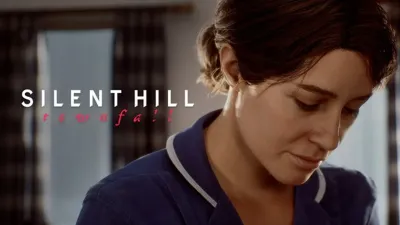 Official Townfall key art with a young woman and the game logo